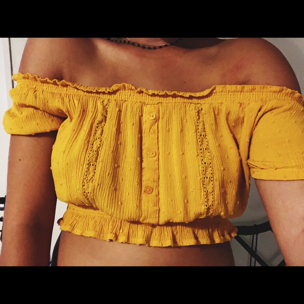 Cropped off the shoulder yellow top